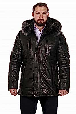 Фото товара Пуховик кожаный 1009.9401 (енот), черный