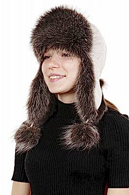 Фото товара Ушанка UWKKME001.002 енот кожа, Серо-черный/Белый