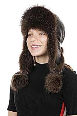 Фото товара Ушанка UWKKME001.003 енот кожа, Темно-коричневый/Коричневый