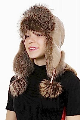 Фото товара Ушанка UWKKME001.005 енот кожа, Светло-коричневый/Бежевый
