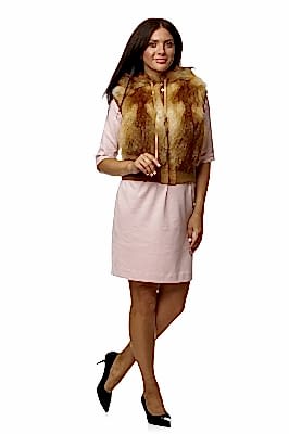 Фото товара Жилет лиса дикая (бок замша + пояс + рукав трик + молния), рыжий