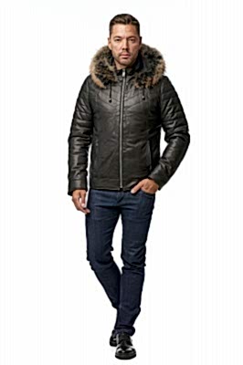 Фото товара Пуховик кожаный 1005.509 (енот), черный