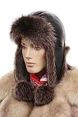 Фото товара Ушанка UWKKME001 енот кожа, Желто-коричневый/Черный